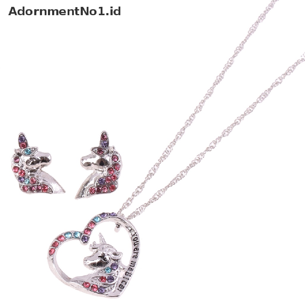 [AdornmentNo1] Gadis Anda Ajaib Lucu Beruntung Unicorn Kalung Stud Anting Birthstone Kuda Perhiasan Hadiah Untuk Anak Perempuan Gadis Sahabat Saudara [ID]