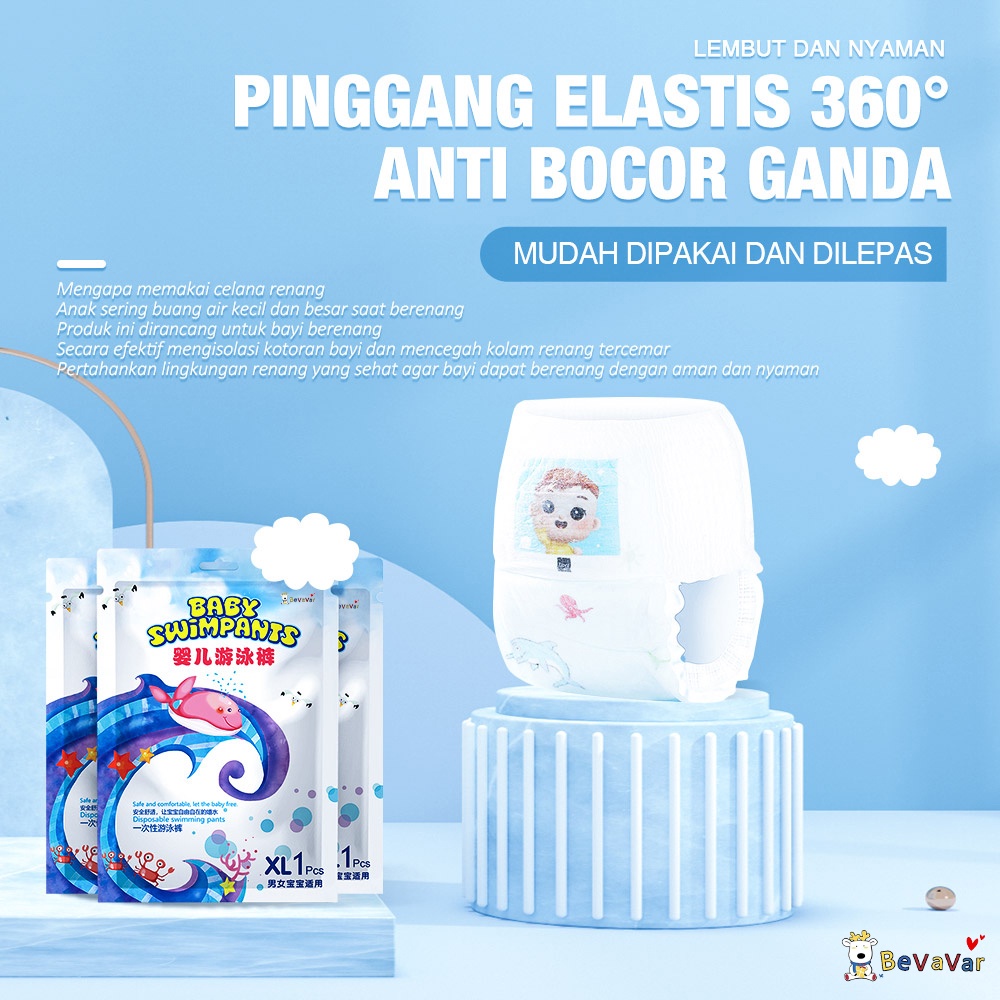 BEVAVAR Popok Renang Bayi Tahan Air Baby Swim Diaper Celana Renang Bayi