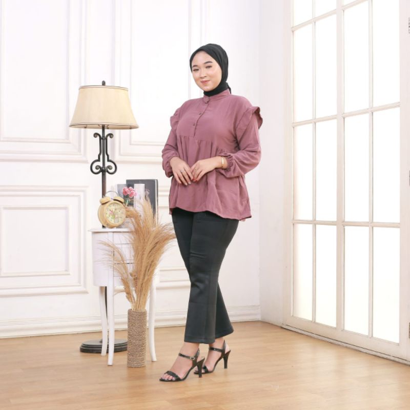 Karin Top Peplum Blouse Kemeja Baju Wanita Blouse Crinkle Airflow - Atasan Wanita