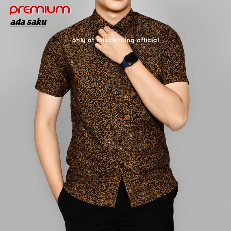 Baju Batik Pria Slimfit Kemeja Lengan Pendek Slim Premium Kode 2021