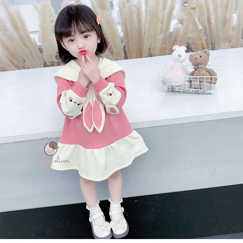 HappyOliver PASSWORD DRESS BUNNY SYAL Dress Sweater 1 - 7 Tahun Baju Anak BerKualitas