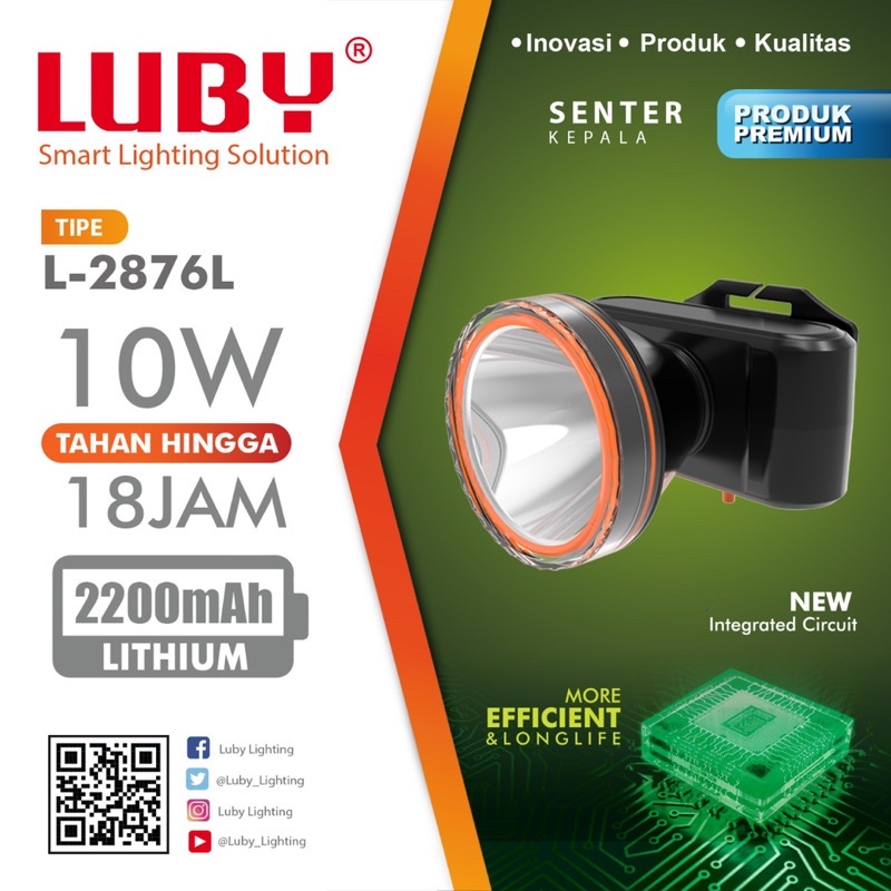 Senter Kepala LED 10 Watt L-2876L Cahaya Putih Recharge Waterproof Original