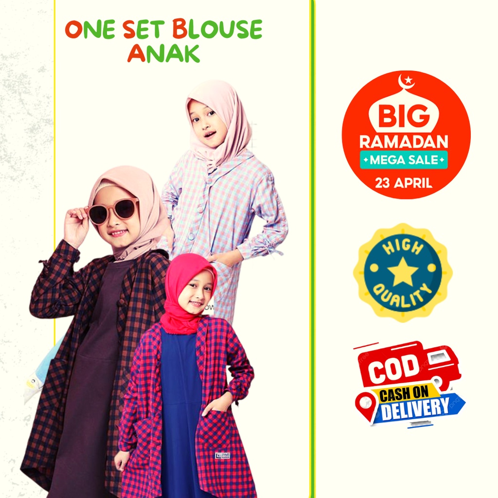 Gamis Anak Set Inner Outer 3-16 Tahun Motif kotak-kotak yang elegan Balita Murah Kids Kecil Perempua