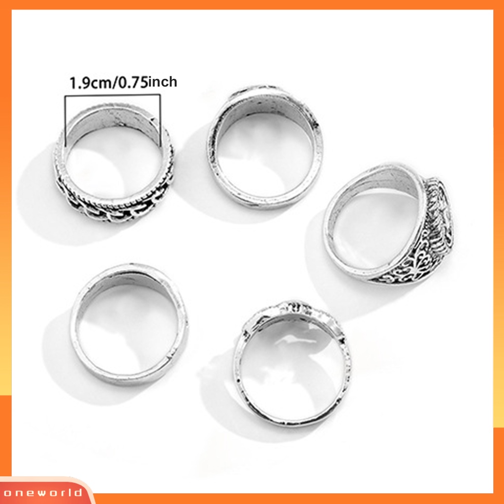 [ONWL] 5pcs/set Cincin Buku Jari Pola Halus Geometris Mewah Retro Electroplating Dekorasi Perhiasan Pria Vintage Gothic Knuckle Joint Rings Untuk Pesta