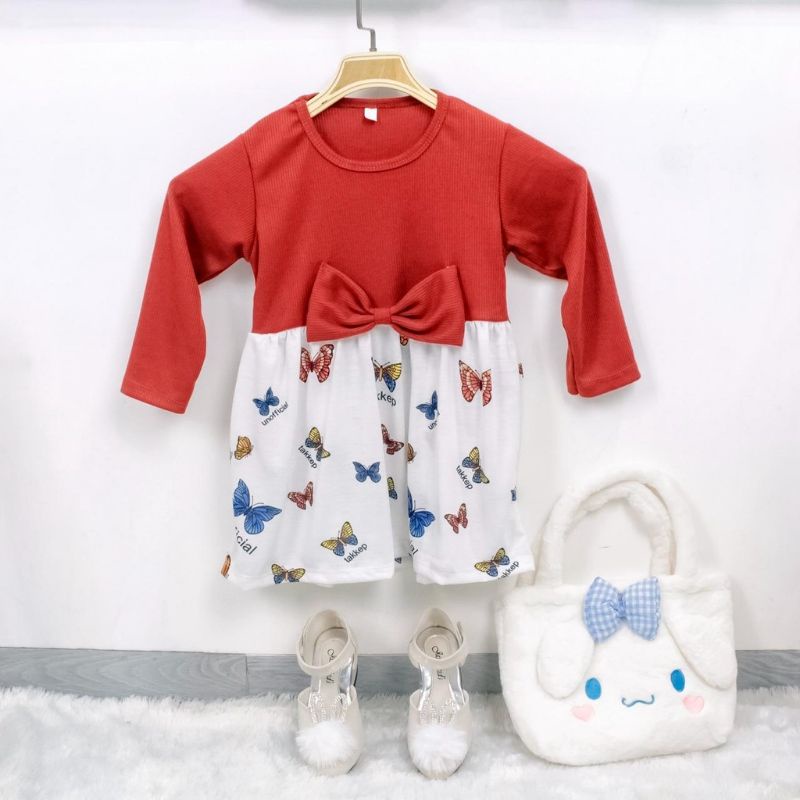 Rebecca Dress Anak Perempuan Lengan Panjang 2-4 Tahun Bublegum Oversize Import Premium