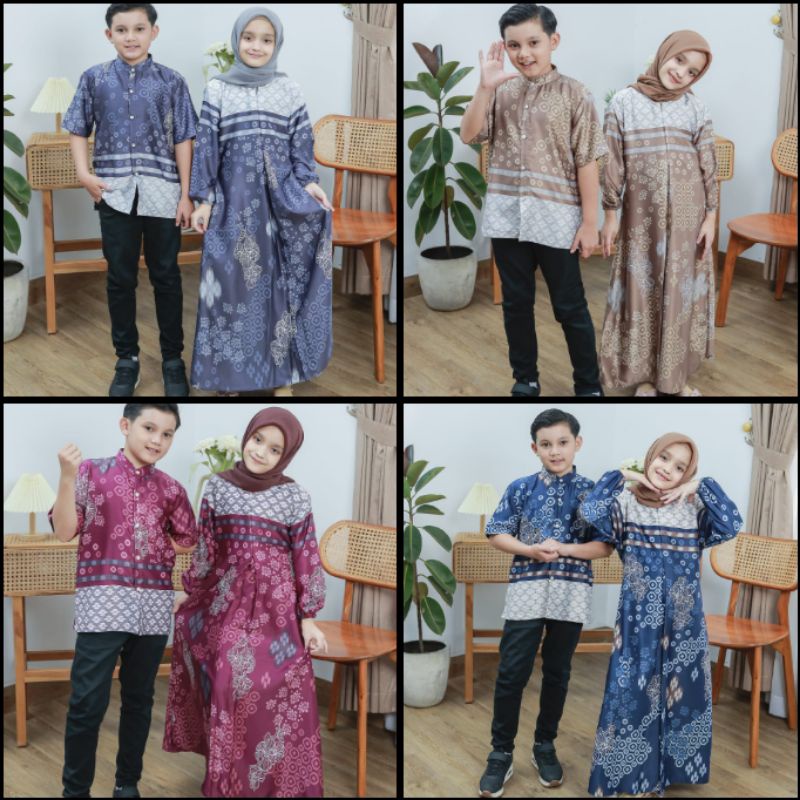 Couple Anak Syawiya Motif Baju Kemeja Gamis Pasangan Anak Bahan Maxmara Lux Fit to XL sawina syawina