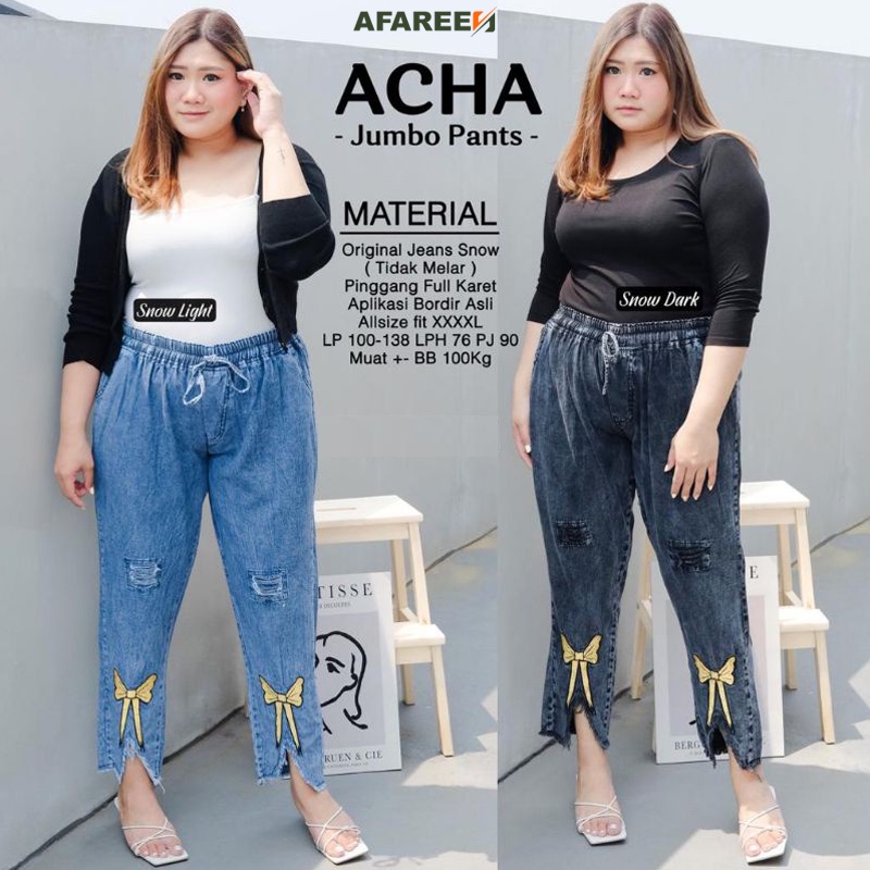 AFAREEN - Acha Jumbo Pants Celana Jeans Kulot Boyfriend Jumbo Baggy Jeans Bordil Pita BB 50-100 Kg