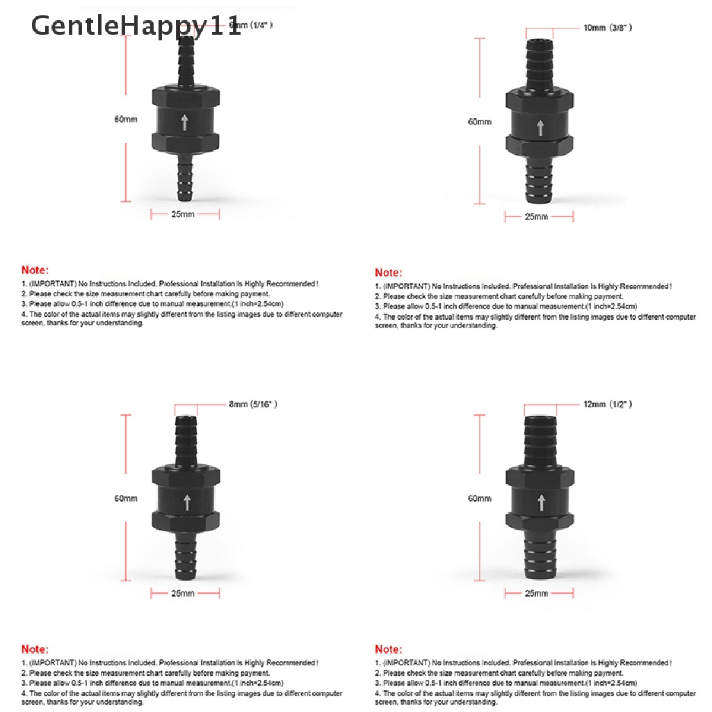 Gentlehappy6 /8 /10 /12mm Katup Paduan Aluminium Bahan Bakar Non Return Check Valve One Way Fit Carburator id