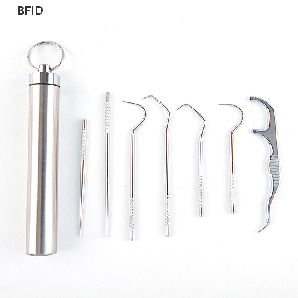 [BFID] 8pc Set Tas Tusuk Gigi Logam Stainless Steel Portabel Dapat Digunakan Kembali Untuk Piknik Outdoor [ID]