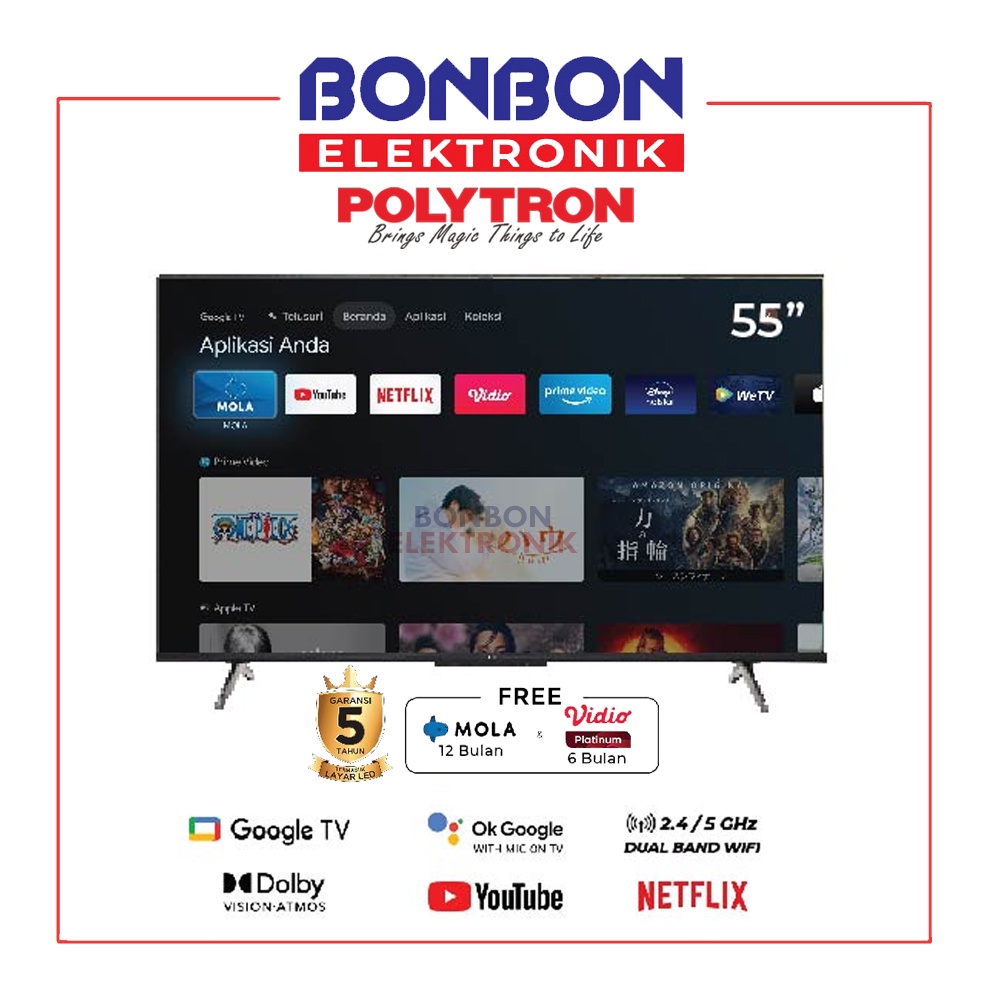 Polytron Smart Google TV 55 Inch PLD 55UG5959 Digital 4K UHD