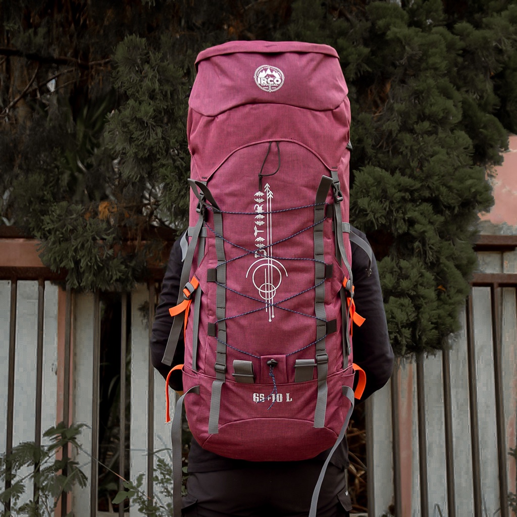Tas Ransel Gunung Carrier Outdoor Hiking 65 Liter Irco Batara Merah Marun