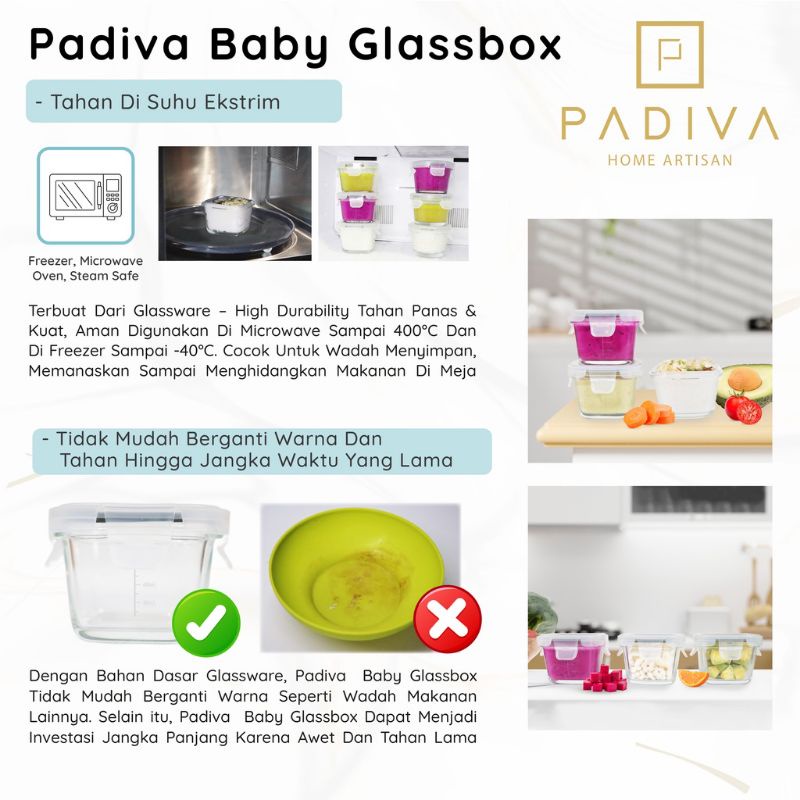 Padiva Baby Food Glassbox Round Dan Square - Wadah Mpasi Anak