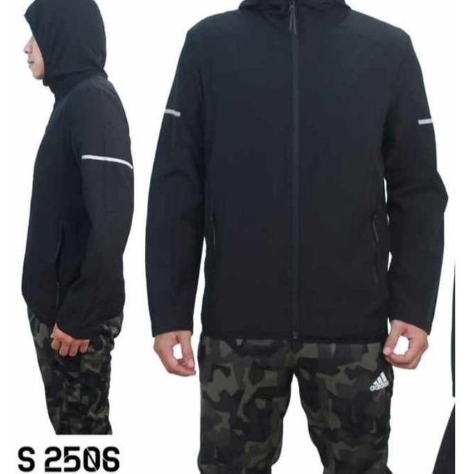 JAKET PARASUT RUNNING STRIP BLACK WHITE {BPD.31Ja23n}