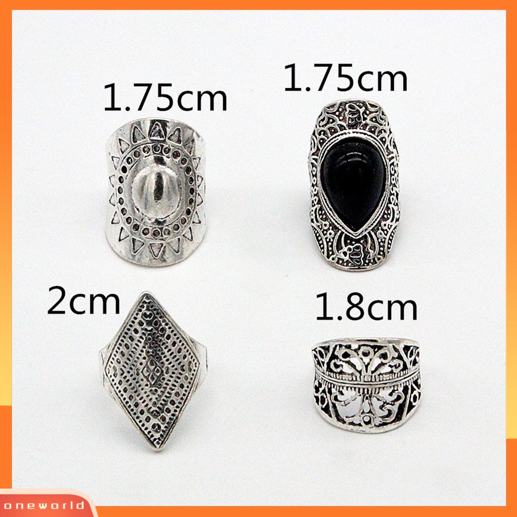 {oneworld} 4pcs/set Cincin Unisex Gaya Bohemian Tahan Aus Cincin Fidget Ringan Super Keren Untuk Pesta