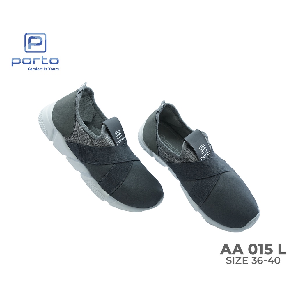 AA015L - Porto Leveling Sepatu Sneakers Wanita Size 36 - 40 Hitam Abu Simple Casual Nyaman Terbaru Original