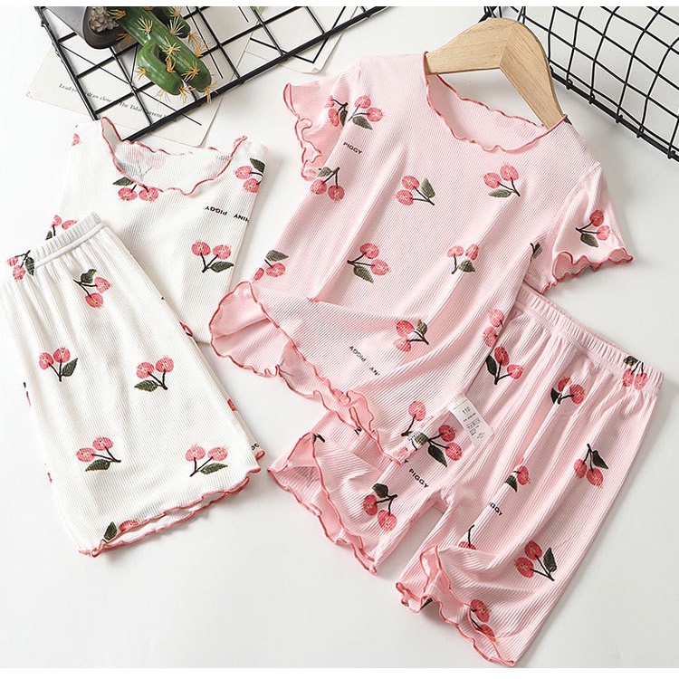 Baju tidur cherry / Baju tidur anak set / piyama anak perempuan / baju tidur anak perempuan / baju t