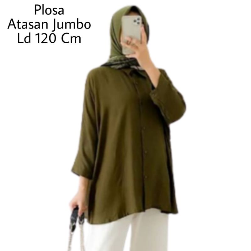 Blus Plosa Jumbo Ld 120 cm Lengan Panjang 3/4 Kerah Kemeja Bahan Moscrepe . Atasan Baju Wanita Oversize Terbaru 2023 Kekinian Blouse Dewasa Jumbo Viral