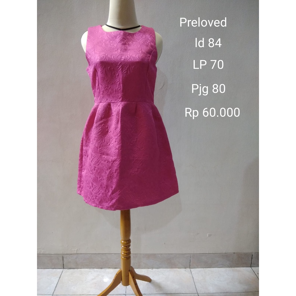 [PRELOVED] Dress Pesta Pink Fuschia Motif Bunga