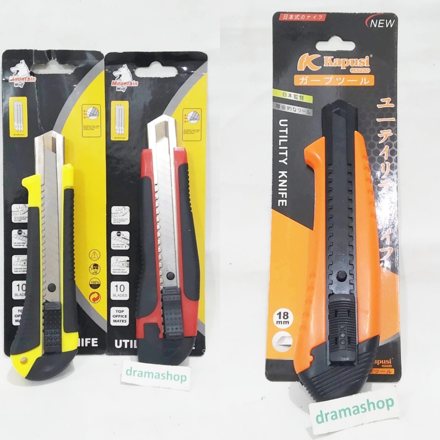 Pisau Cutter Kater Besi autolock gagang lapis karet