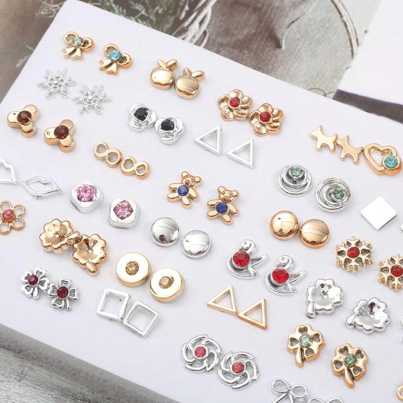 6per18/36pasang Vintage Warna Emas Mutiara Anting Hoop INS Gaya Anting Mini Set Sederhana Berlian Imitasi Stud Earrings Wanita Perhiasan Trendi