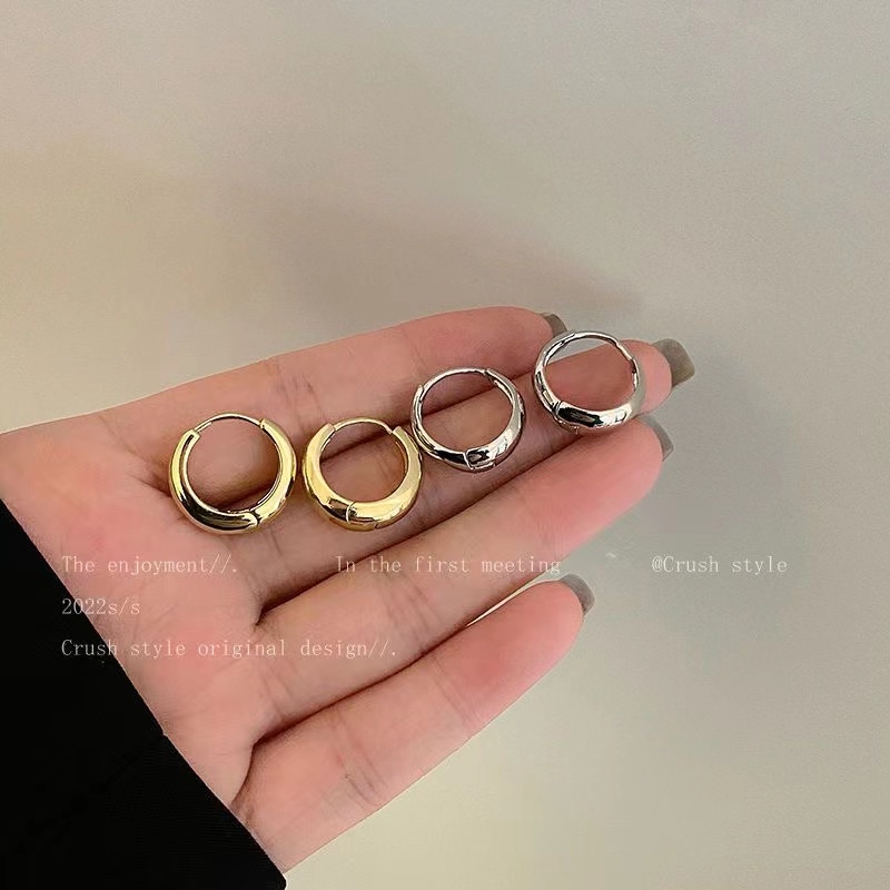 IFYOU Anting Simple Emas Perak Anting Tusuk Bentuk Lingkaran Prime Untuk Aksesoris Perhiasan Wanita