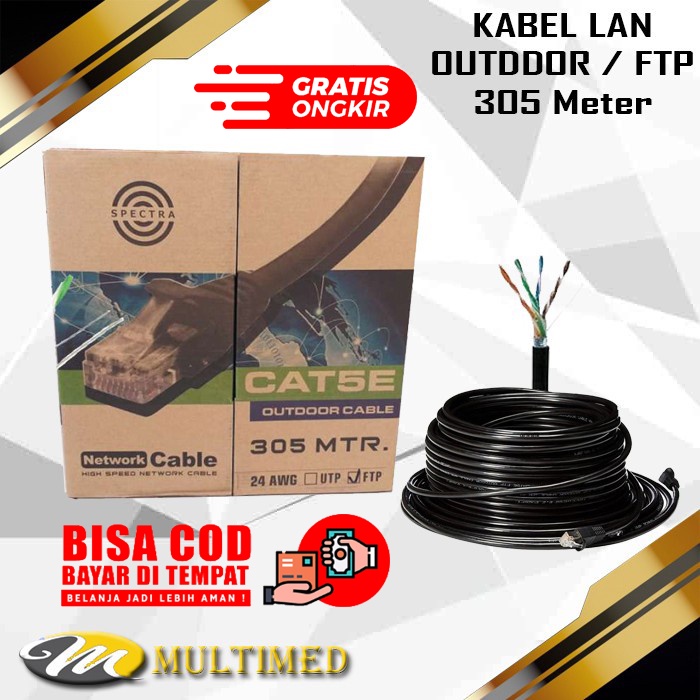 Kabel LAN Internet FTP Outdoor Cat 5E Merk Spectra 1 Roll 305 meter