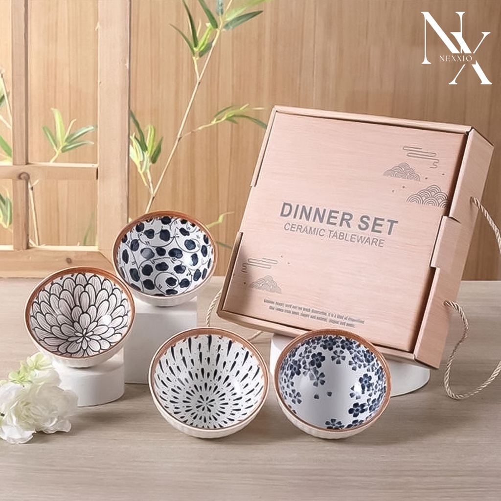 NEXXIO (Garansi Pecah) Japanese Bowl Set Mangkok Sumpit Set / Souvenir mangkok set premium peralatan makan porselen / Mangkok set premium peralatan makan / Bangkok Set Premium japaness bowl.