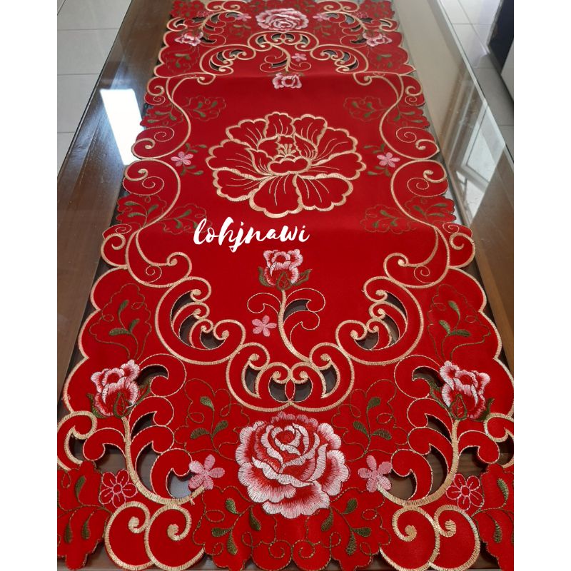 Taplak Meja Tamu Bordir Kerancang 40x90 cm Mewah Premium Impor Termurah Table Runner Shabby Chic