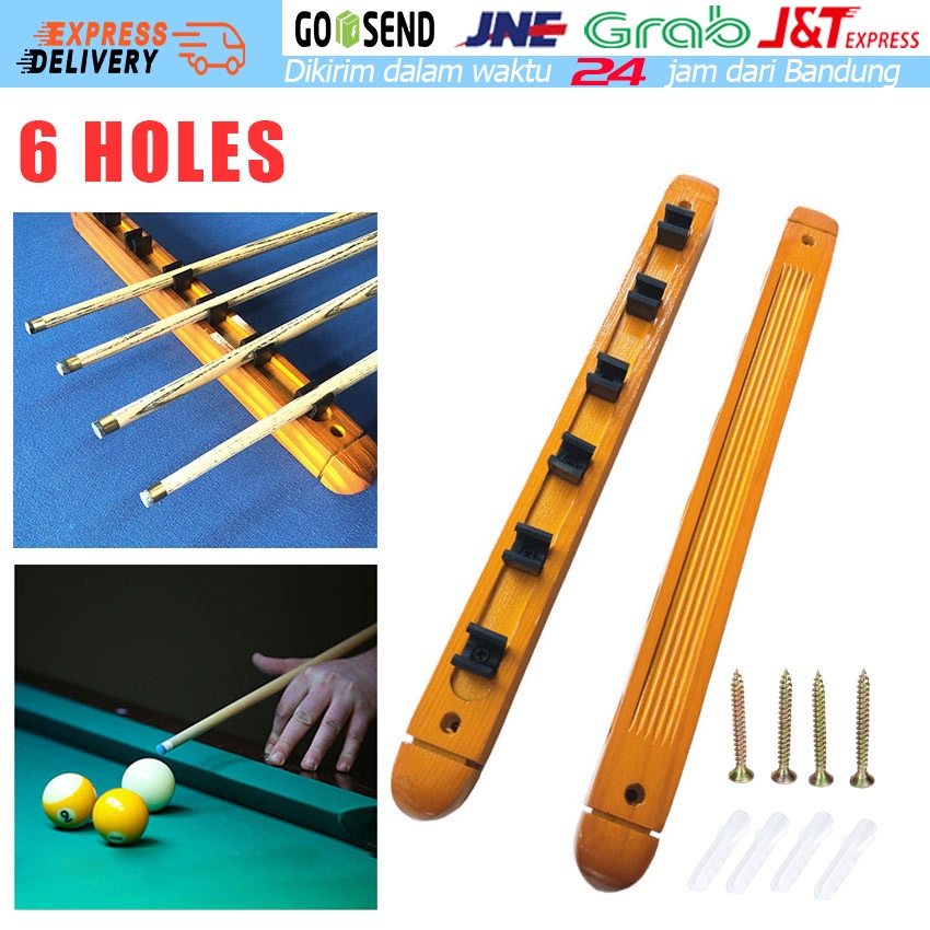 Murrey Wall Cue Rack - Rak Stick Dinding Kayu - Hold 6 PC Billiard Cue