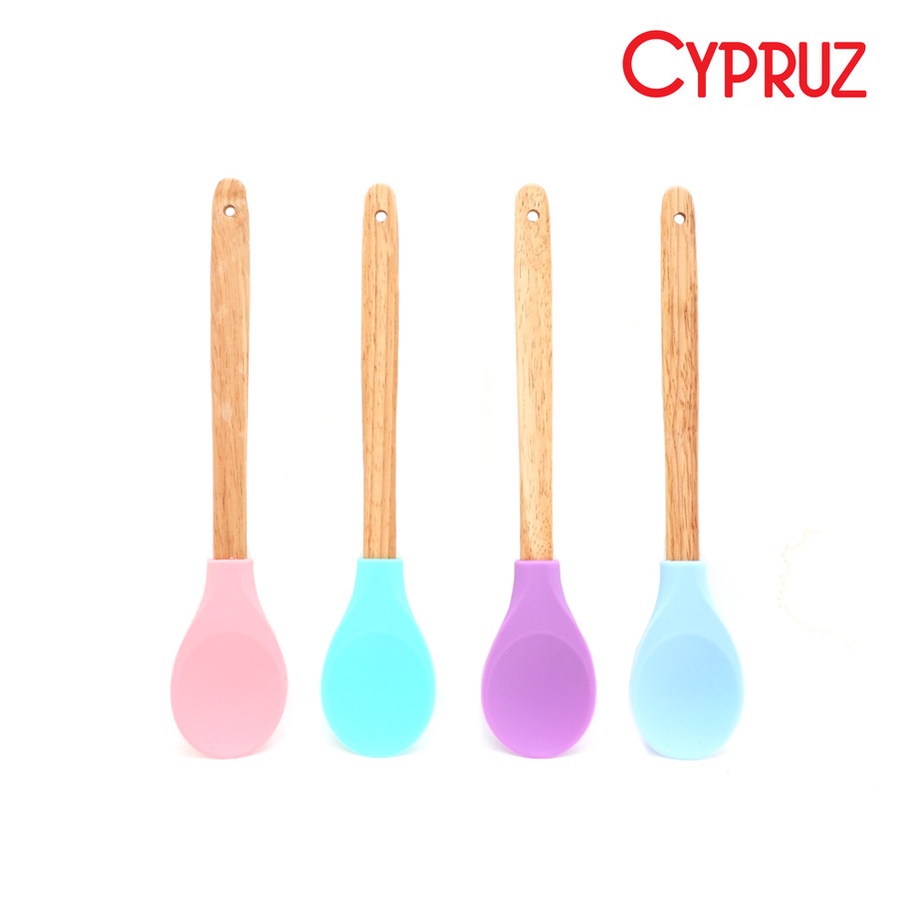 AM-1003 Cypruz Serving Spoon Silicone + Gagang Bambu - Biru