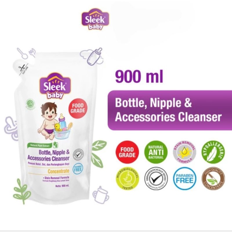 Sleek Baby Refill 900ml Sabun Pencuci Botol Susu Buah dan Sayur  Original Bottle Nipple Cleanser