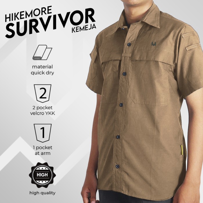 kemeja Kemeja Pria Outdoor Quick Dry Lengan Pendek Hikemore Survivor Terbaru - Cream, S(Y3F4) Bisa C
