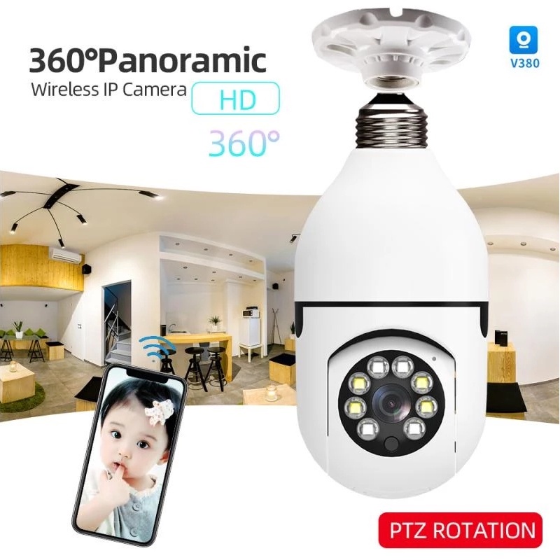 【COD】Kamera Bullet E27 Camera Wireless WIFI 360° Monitoring Home Camera HD01080P Wireless Monitoring Spy Kamera