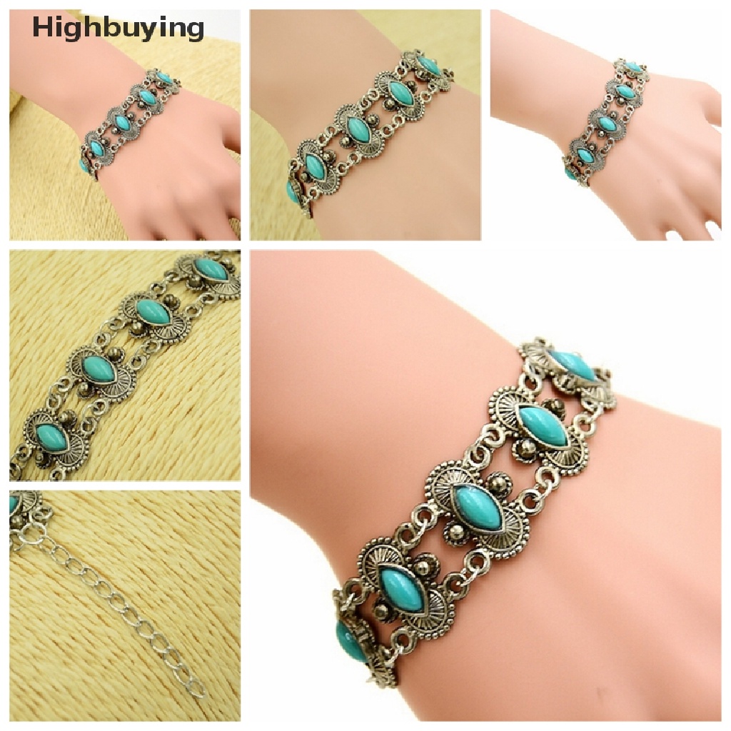 Hbid Sexy Bohemian Fashion Wanita Perak Turquoise Bangle Gelang Pergelangan Tangan Band Perhiasan Glory