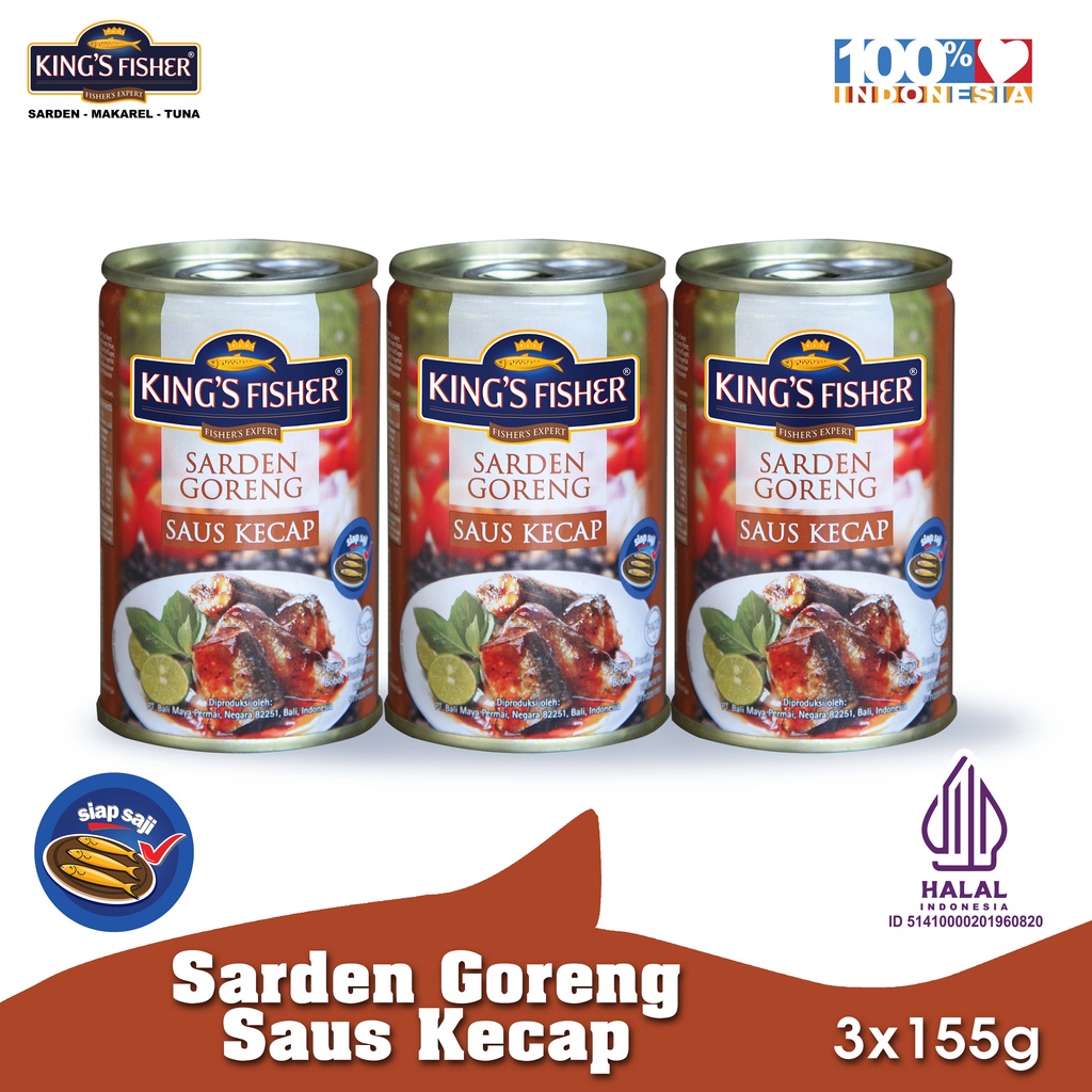

King's Fisher Paket 3 pcs Sarden goreng mini rasa saus kecap Makanan Kaleng 155 gr