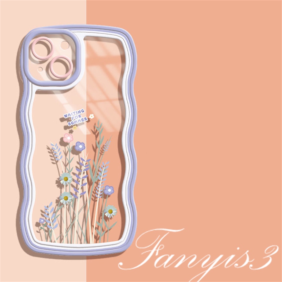 Compatible For iPhone 14 13 12 11 Pro Max X XR Xs Max 8 7 6 6s Plus SE 2020 Kompatibel Untuk Fresh Flowers And Plants Wave Frame Phone Case TPU Soft Cover