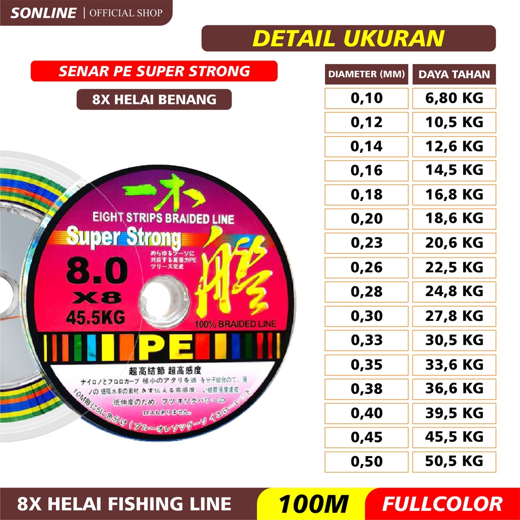 SONLINE Tali Pancing 100M Yimu Premium PE Fishing Line X8 Strength 3.10kg-18.6kg Senar Pancing Premium Braided Fishing