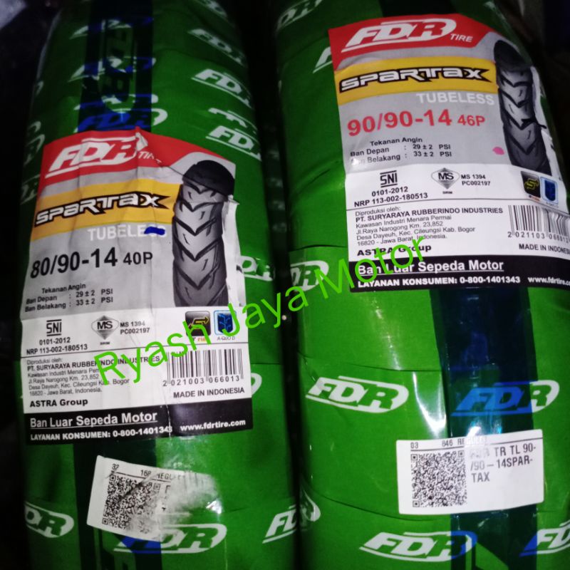 Paket Ban Tubeless FDR FEDERAL 80/90-14 &amp; 90/90-14 For Beat F1/karbu/esp/Pop/Street/Vario 110/125/150/Scoopy karbu/F1/Spacy karbu/F1/Genio/Beat new 2019-2022/Mio J/Mio M3/Soul GT 125/Mio S/Z/X-Ride/Fino 125/Dll