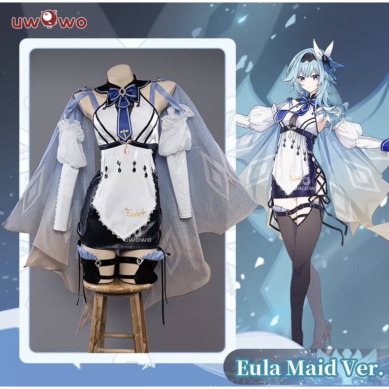 UWOWO Maid Eula Costume Exclusive Game Genshin Impact Cosplay Eula Maid Dress Costume Halloween Carnival Outfi