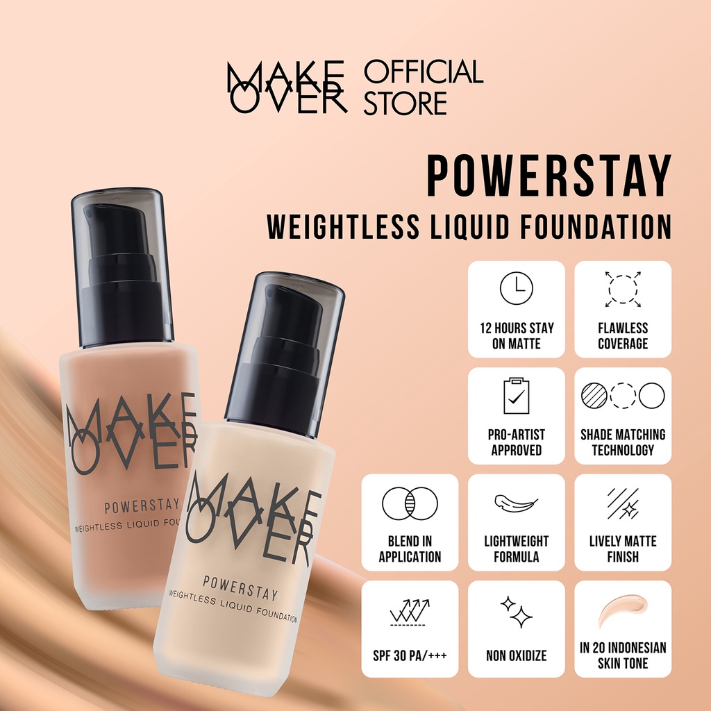 MAKE OVER Powerstay Weightless Liquid Foundation W42 Warm Sand 33ml