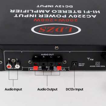 LDZS Audio Bluetooth Amplifier KTV Karaoke 400W - AK300 mplifier ini menerima input mikrofon sebanyak dua buah sehingga cocok dijadikan sebagai amplifier karaoke. Bagi Anda yang gemar karaoke, gunakan amplifier ini sekarang juga.