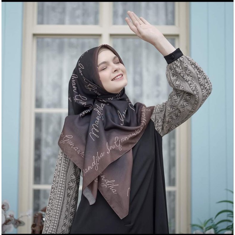 MANDJHA Chik Monogram Black Hijab By Ivan Gunawan