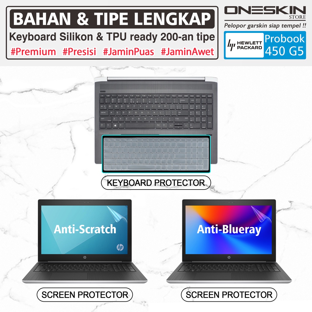 Garskin Sticker Laptop Pelindung Keyboard Screen Protector HP ProBook 450 G5 Gambar Full Body Silikon Bening Warna Glossy Doff Anti Blueray