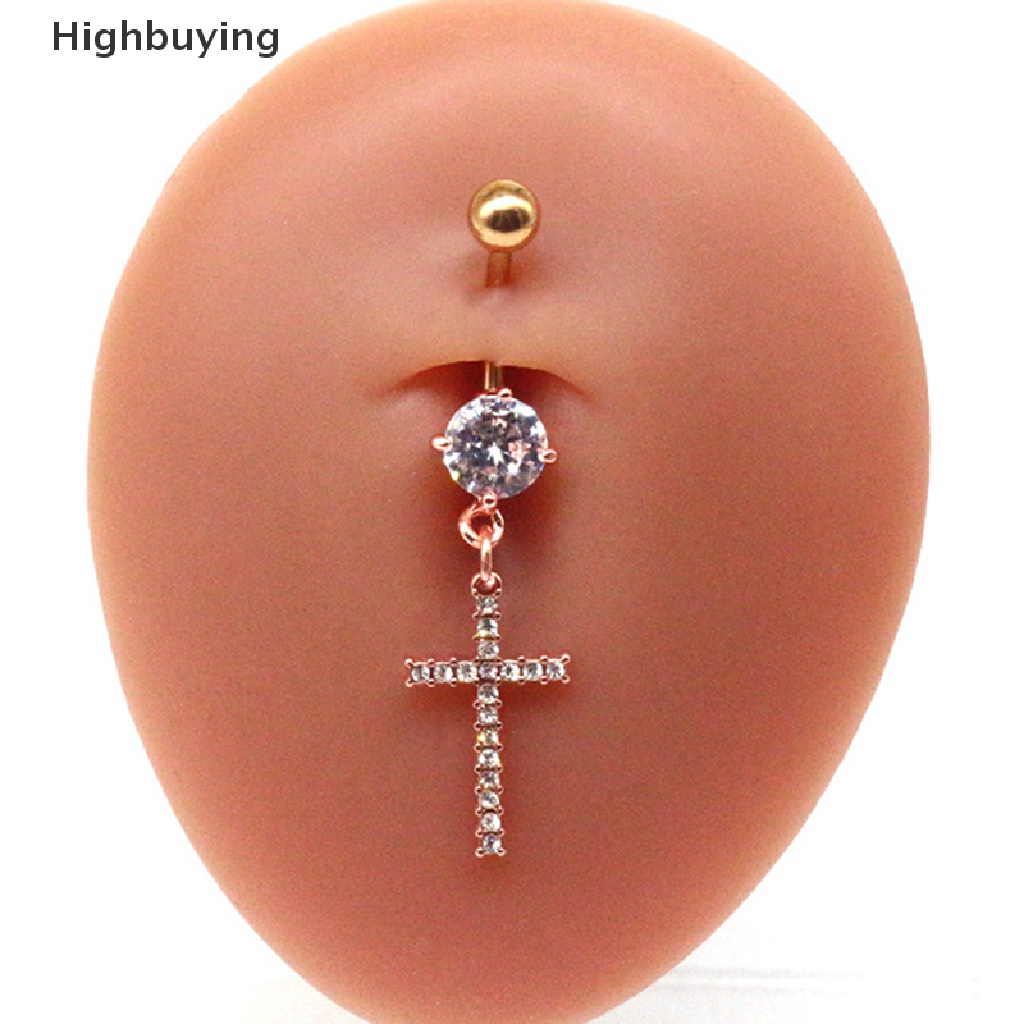 Hbid Fashion Cubic Zircon Cross Menjuntai Drop Belly Button Rings Surgical Steel Hadiah Perhiasan Tubuh Seksi Untuk Wanita Glory