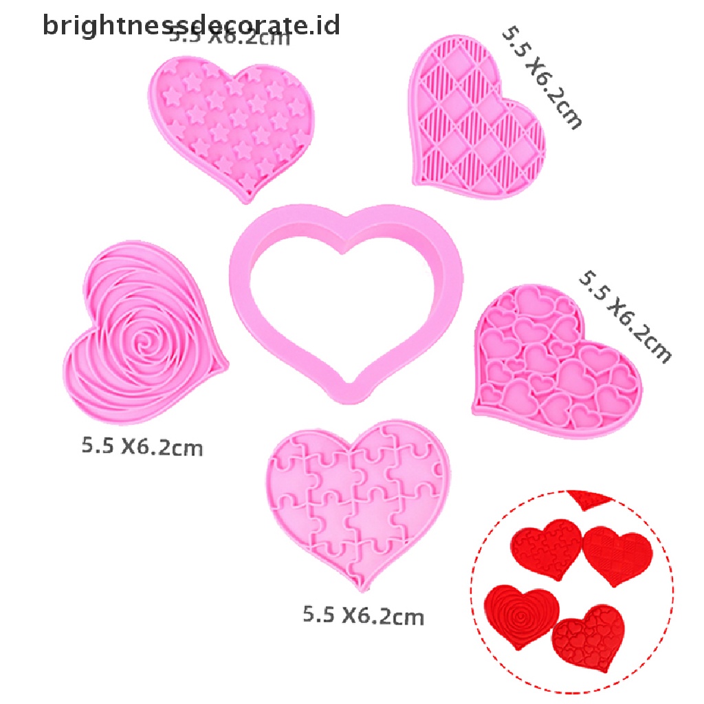 [Birth] 6pcs Heart Cookie Stamp Cutter Cetakan Biskuit Plastik DIY Untuk Hari Valene [ID]