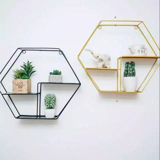 Rak Dinding Kayu besi Hiasan dinding Rak Dinding Besi Minimalis Vintage(HEXAGONAL)