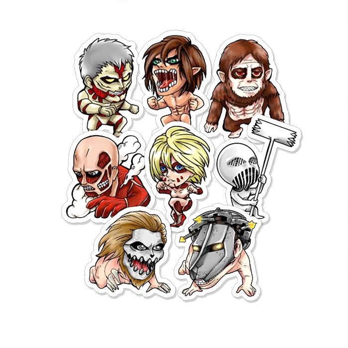 

Stiker Pack Titan Attack on Titan isi 8 Pcs Bahan Vinil Tahan Air Waterproof