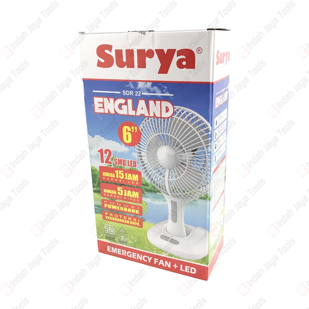 SURYA ENGLAND 6 INCH Kipas Angin Meja Duduk Emergency Fan + LED SNI