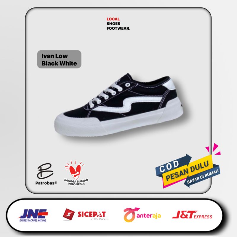 Sepatu Sneakers Patrobas New Ivan Black White Low, Patrobas Ivan Low