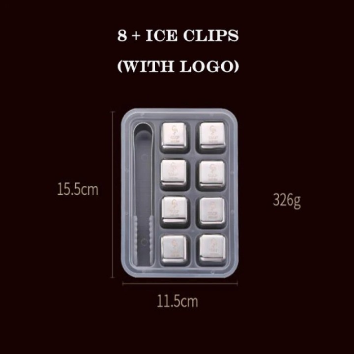 41 SSGP 8pcs Stainless Steel Reusable Ice Cube Set - Es Batu Unik Elegan